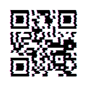 The same image as before, except with a glitchy filer applied. The first effect applies to bright edges, which get paintet pink and blue to their left and right hand side respectively. The second effect distorts the image by offsetting parts of the image horizontally by seemingly random yet somewhat osscilating amounts.