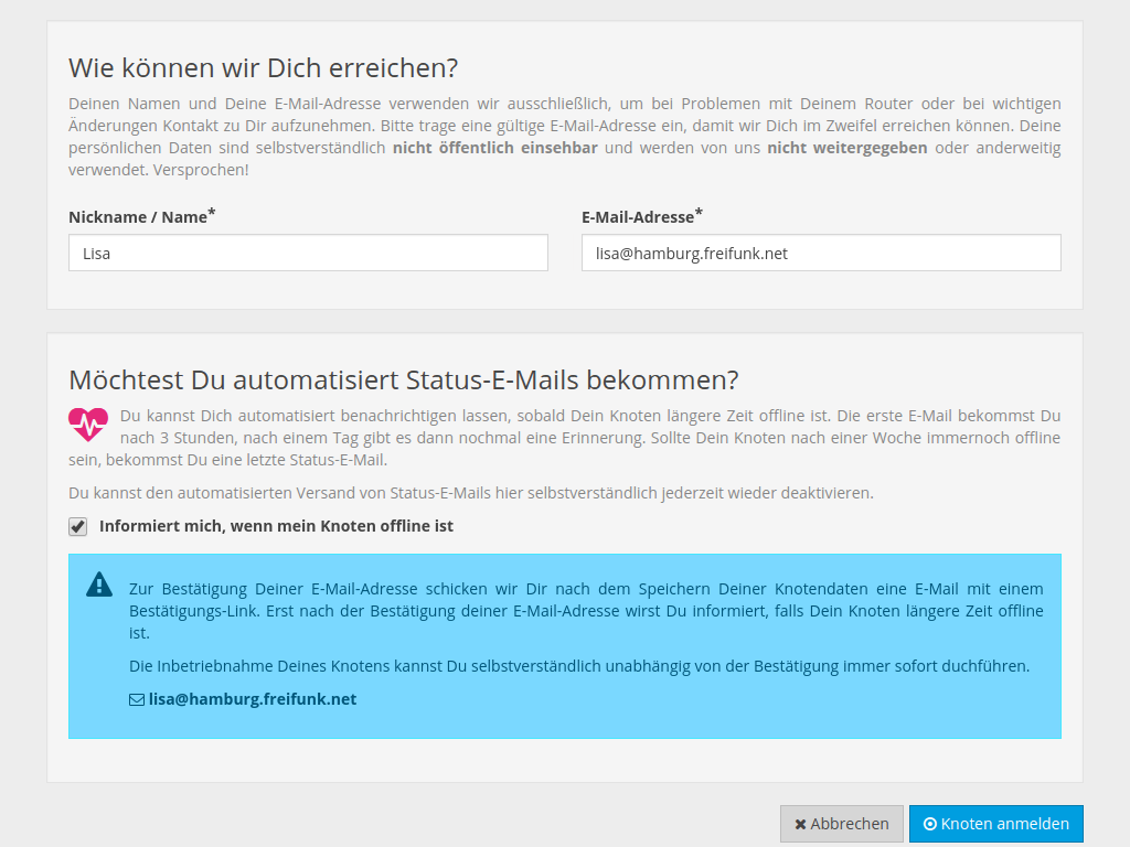 Option zum automatischen Versand von Monitoring-E-Mails